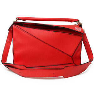 LOEWE Puzzle Bag Calf Red Shoulder Handbag Body Bum Crossbody Belt Crossbody